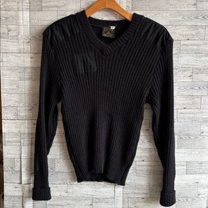 Citadel sweater men's black wool commando military‎ shoulder & elbow Patches 42